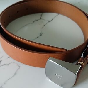 Calvin Klein Women's CK Logo Leather Belt Large Tan Brown